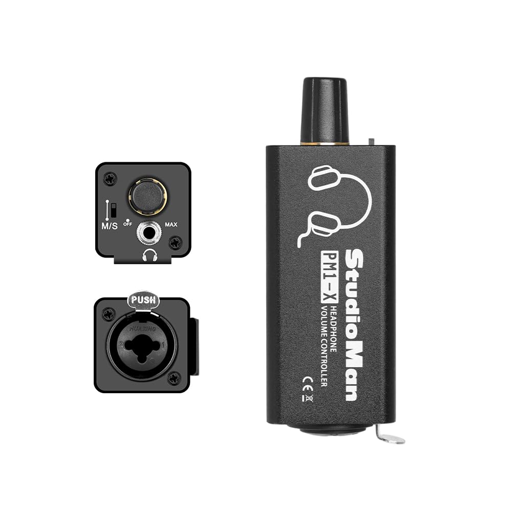 StudioMan PM1-X Headphone Volume Controller - 3.5mm Headphone Jack, XLR Stereo Input, Mono/Stereo Switch, Belt Clip for Stage, Studio, Live