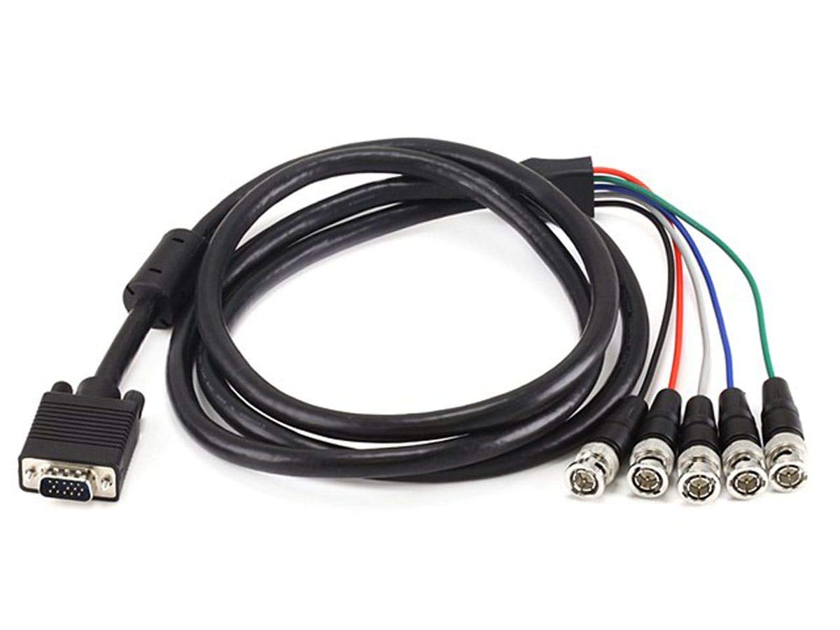 Monoprice VGA HD-15 to 5 BNC RGB Video Cable for HDTV Monitor cable - 6FT (Black)