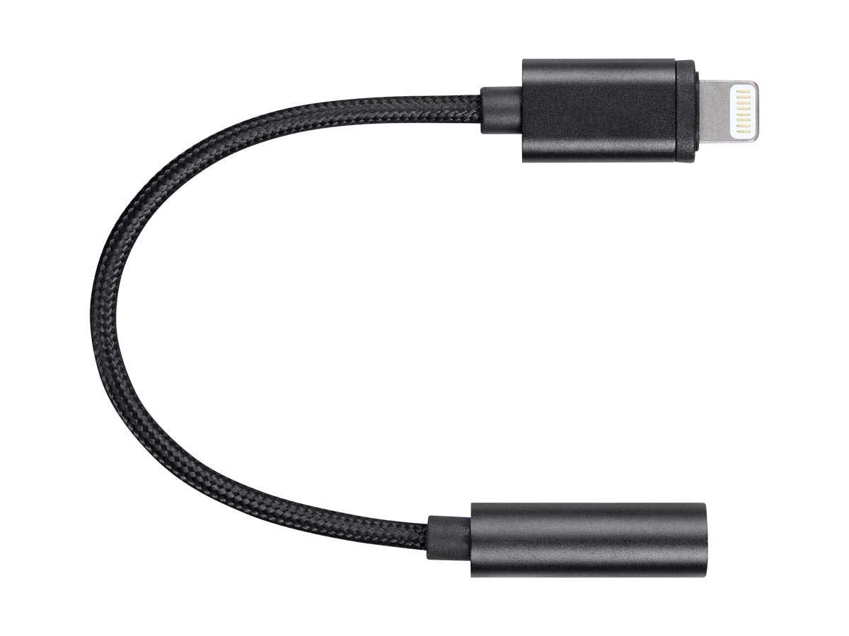 Monoprice MFi Certified Lightning to 3.5mm Jack Audio Adapter - Nylon Braided, Black