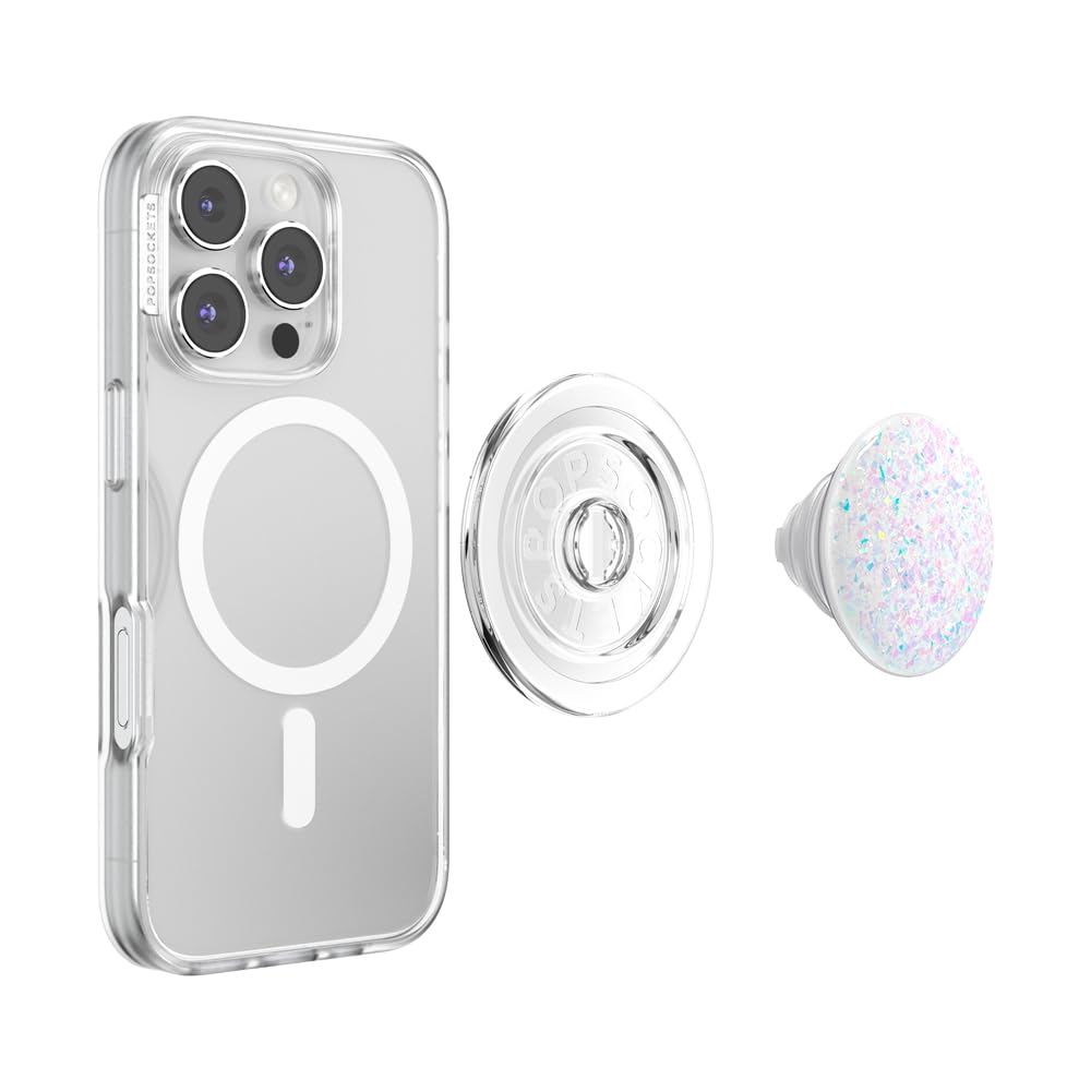 PopSockets Phone Grip for MagSafe, Magnetic Holder, Phone Stand, Glitter - Iridescent Confetti White