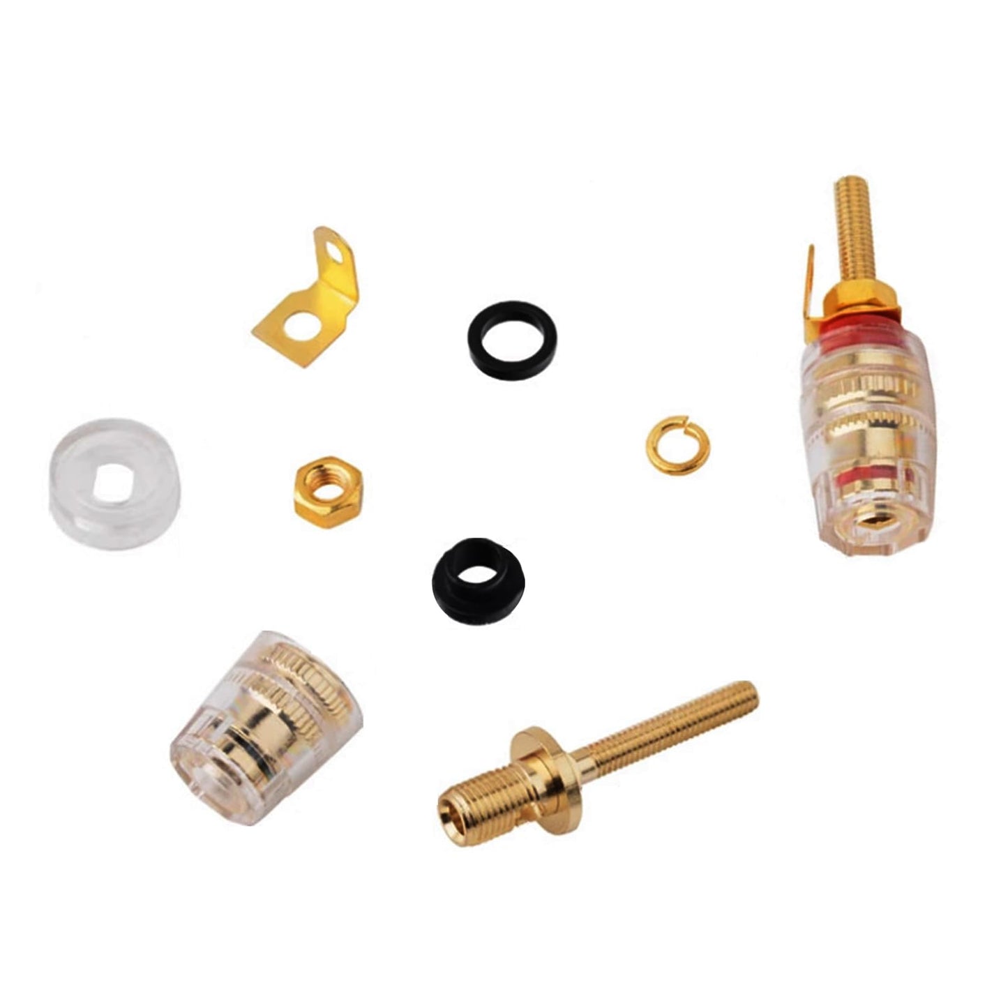 SYCZIOHU 2 Pair 4 mm Banana Plug Socket Amplifier Speaker Terminal Connector Crystal Gold Plate Binding Post for Amplifier Speaker (2 Red and 2 Black)