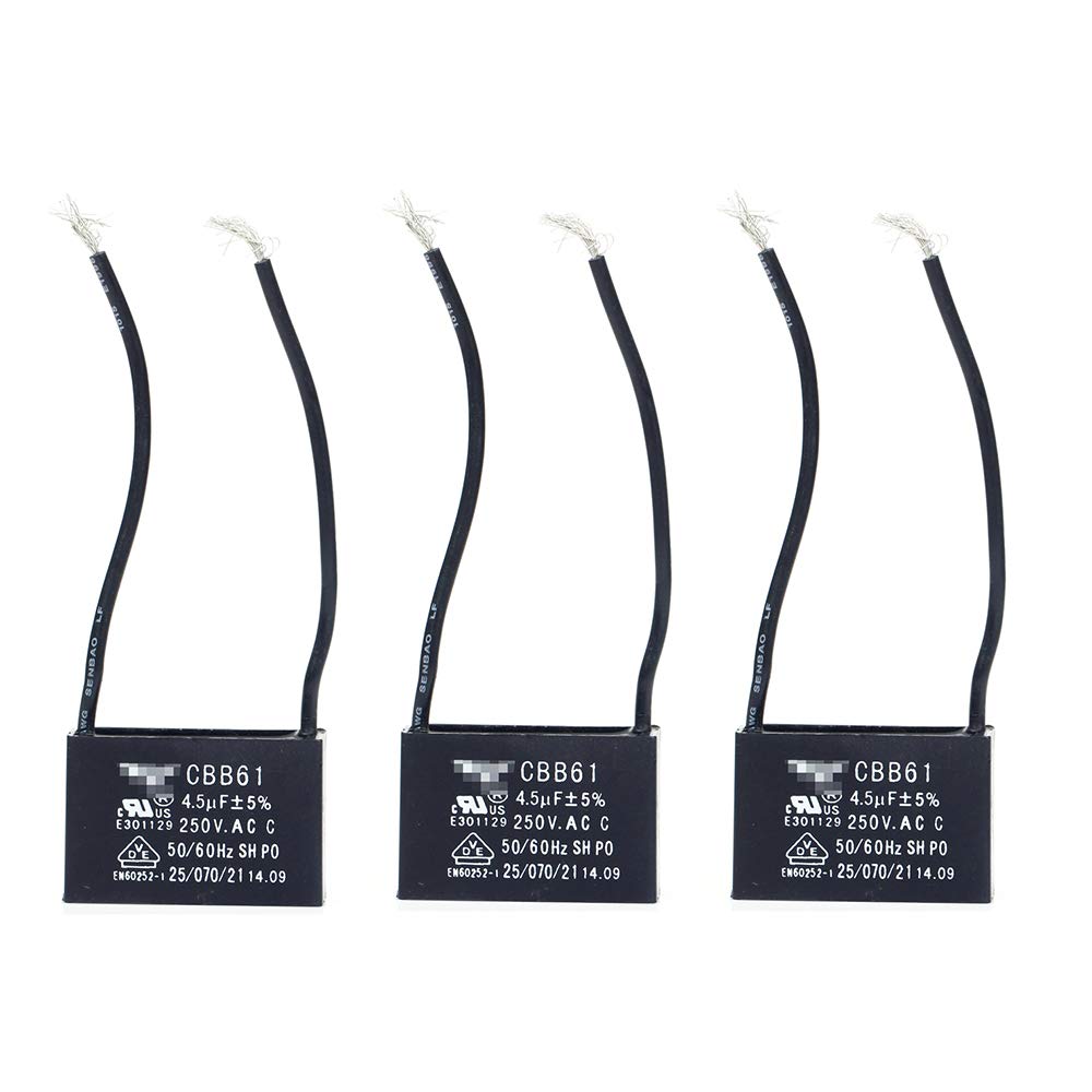 GAOHOU 3 PCS 2 Wire Ceiling Fan Capacitor CBB61 4.5uf 250V AC 50/60 Hz Power Relay