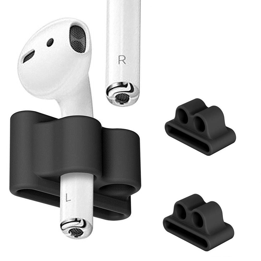 FINENIC Airpods Watch Band Holder, Shock Resistant Silicone Holder, Portable Anti-Lost Airpods Accessory, Compatible for Apple Airpods 1/2/3/4 (Black