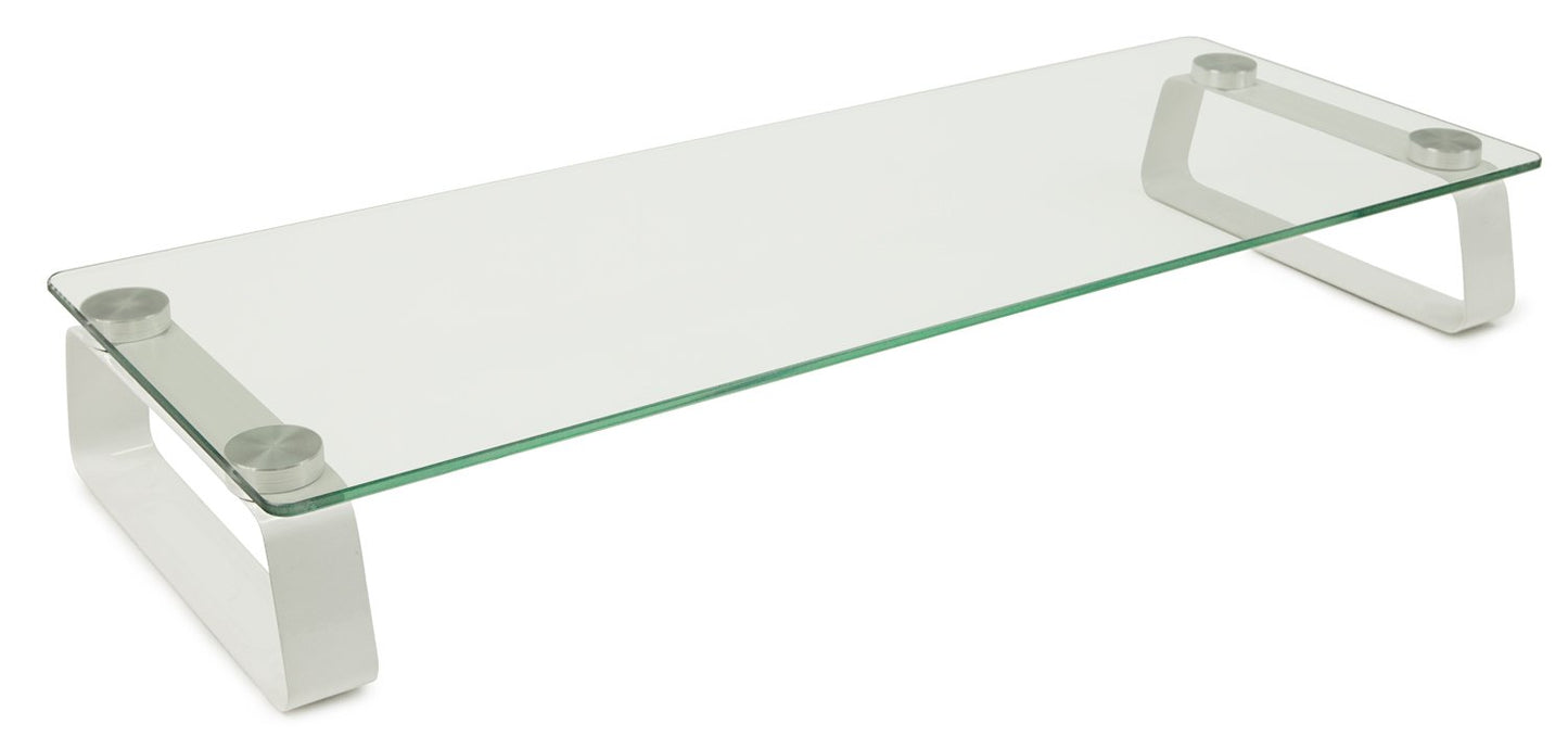 Mount-It! Glass Computer Monitor Riser and Laptop Stand | Clear Flat Screen Display Stand, Desktop Shelf and Organizer, Glass and Aluminum