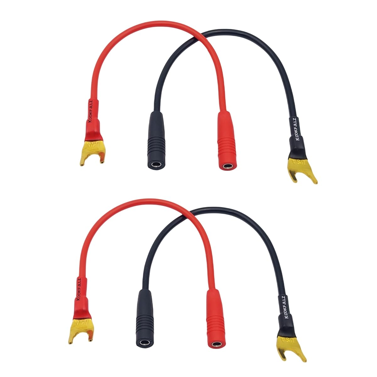 KOOKFJLLZ Gold Plated Speaker Wire Adapters - Spade to Banana Plug Connectors, 8-Inch Audio Cables, 4-Pack