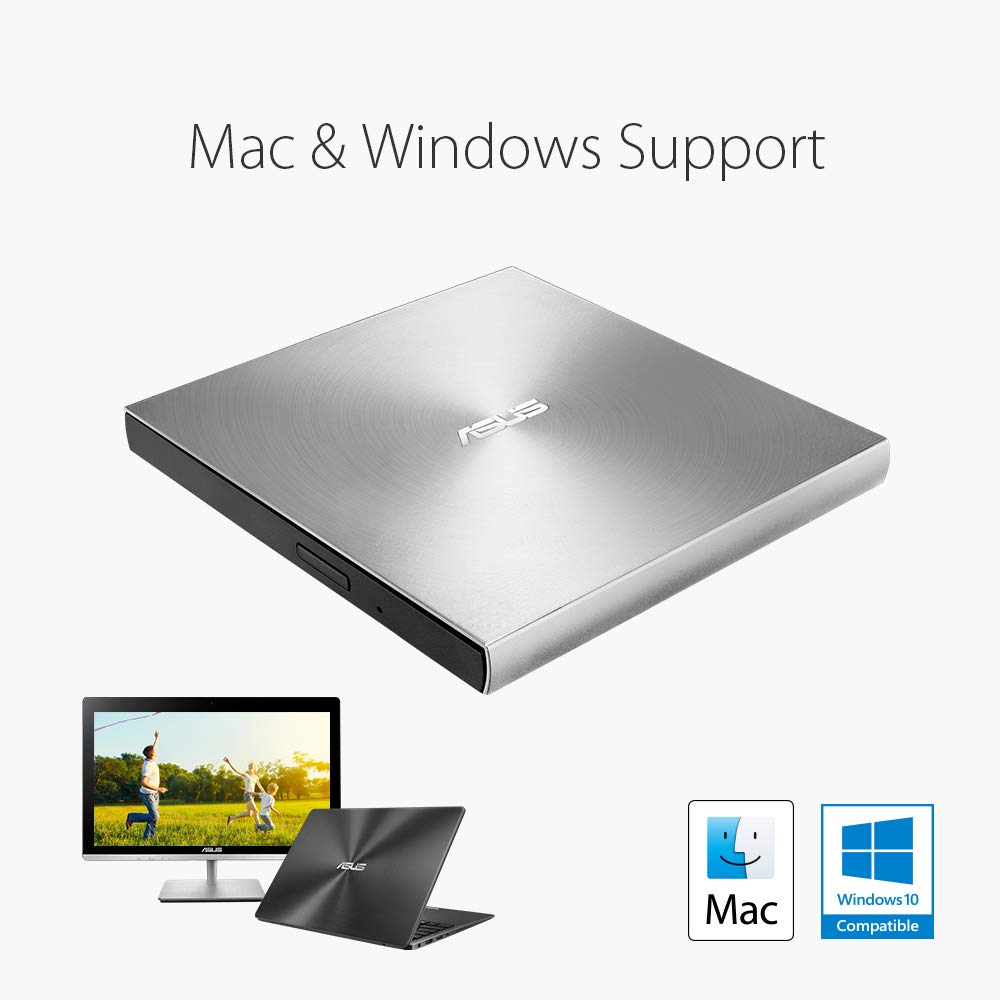 ASUS SDRW-08U9M-U/SIL/G/AS/P2G 13mm External DVD Writer, Compatible with USB 2.0 and Type-C for Both Mac/PC