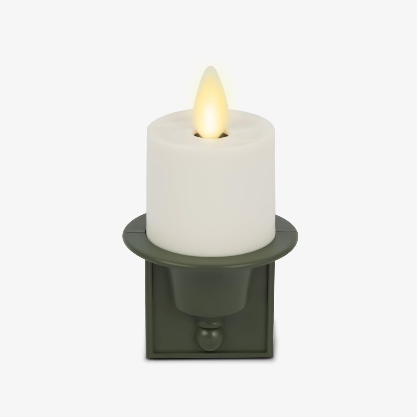 Luminara Flameless Candle Nightlight w/Dusk to Dawn Light Dark Auto Sensor, Loden Green Wall Plug Indoor Night LED Light w/Real-Flame Effect