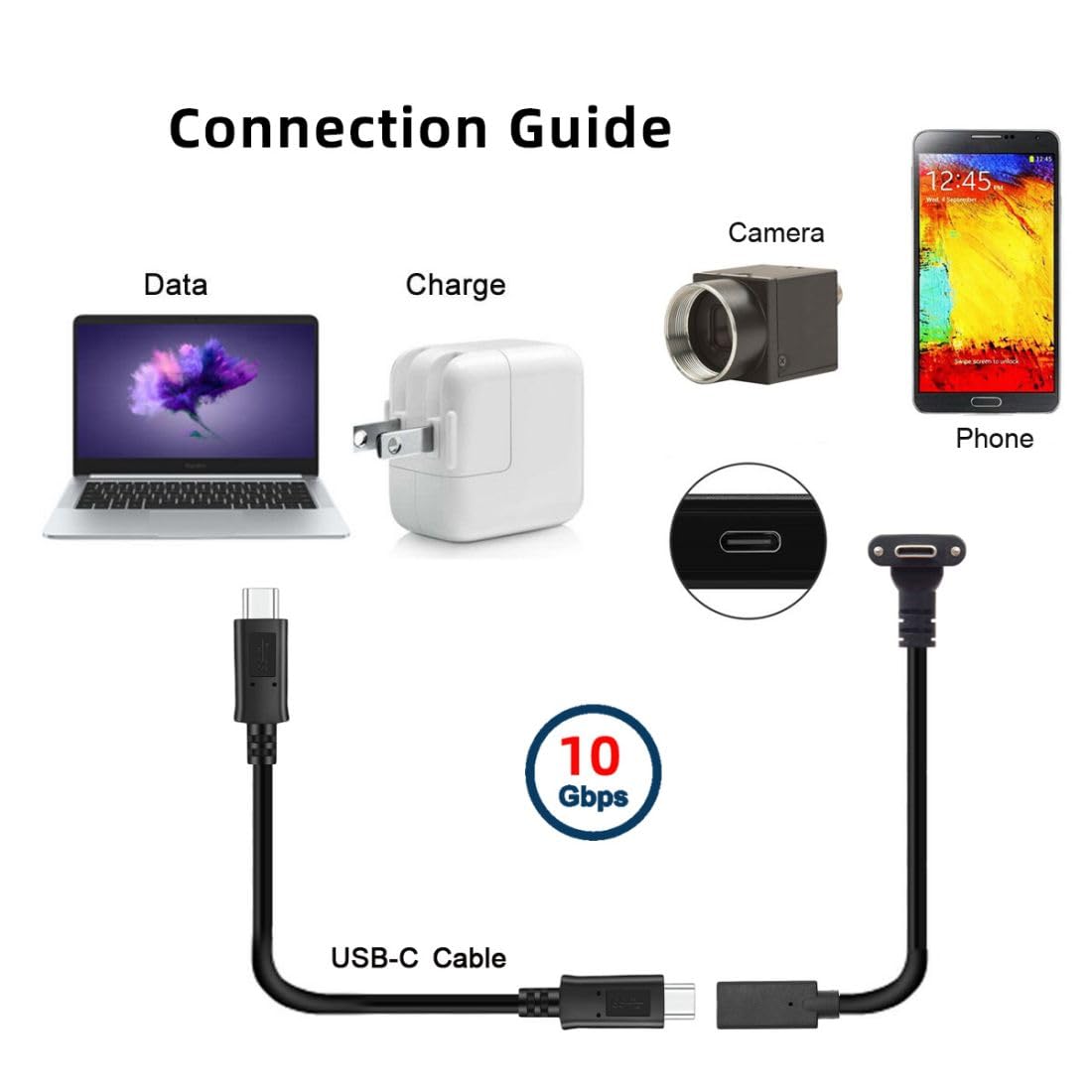 chenyang CY USB C to C Cable USB 3.1 Type C Male to Female Data Extension Cable with Panel Mount Screw Hole