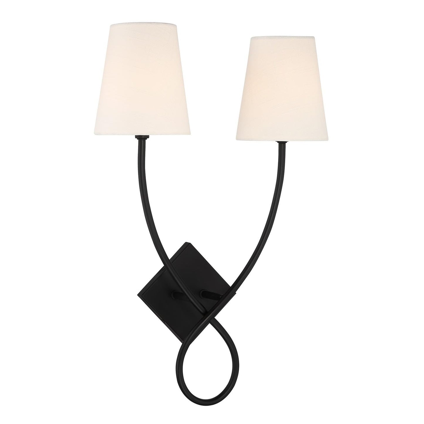 Savoy House 9-4928-2-89 Barclay Modern Vintage White Linen Fabric Wall Sconce, 2-Light 120 Total Watts, 23" H x 16" W, Matte Black