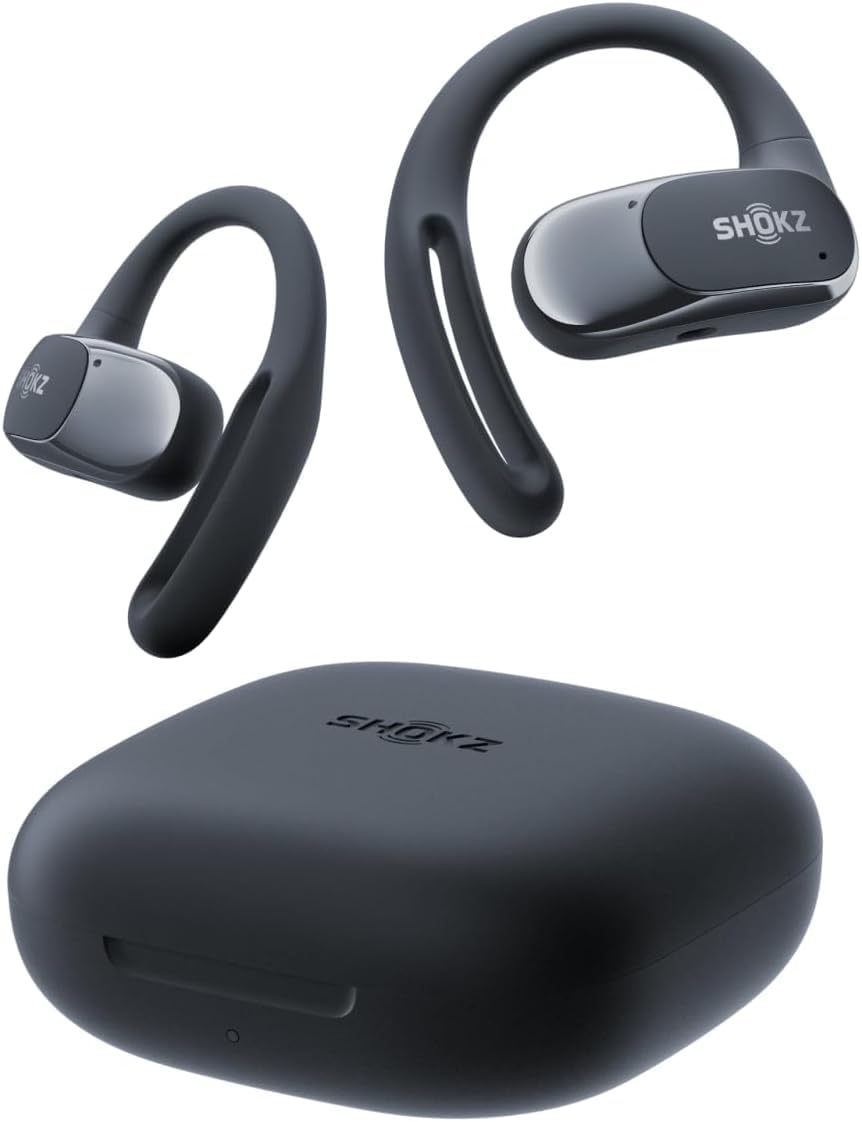 SHOKZ OpenFit Air-Open-Ear Headphones, True Wireless Earbuds, Water Resistant, Secure Earhooks for Daily Use, Black (Renewed)