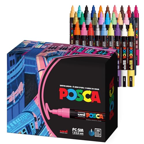 Uni Posca Paint Markers, 5M Medium Acrylic Markers with Reversible Tips, Artist Recommended For Gifts, Decorations, Fabric, Metal, Glass, Wood