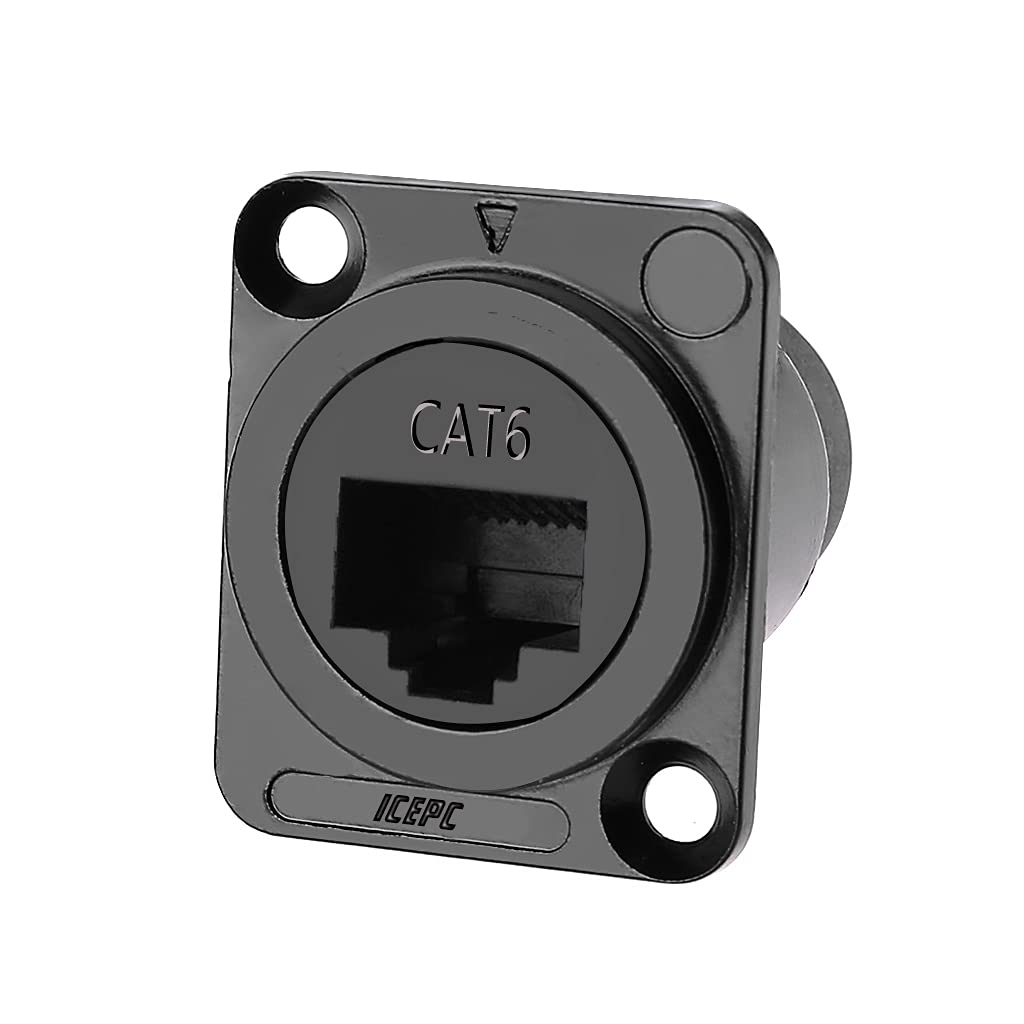 icepc RJ45 Cat6 Socket D-Type Module Shielded Industrial Panel Mount Bulkhead Female/Female Feed Thru Coupler Signal IP67 Waterproof Connector Network