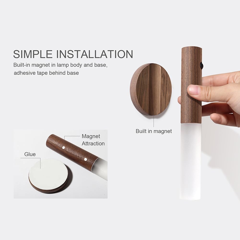 LANDGOO Wooden Motion Sensor Lights Indoor, Magnet Body Hallway Rechargeable LED Wireless Battery Operated Wall Sconce, Portable Decor Torch Night