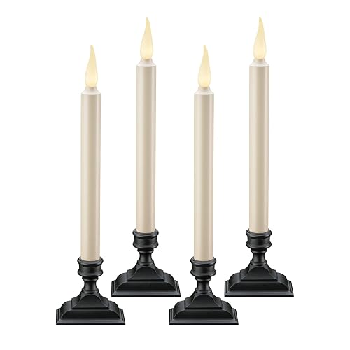 Xodus Innovations FPC1650-4 Battery Operated Flameless 12 inch Taper Candle and Base with 3D Warm White Flickering Flame and 6 Hour Automatic Timer