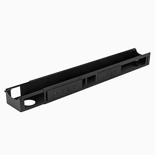 Desky 6 Plugs Power Rail - Thermal Overload Protection Desk Power Strip with USB Ports, Mountable Under Desk Cable Organizer - Matte Black