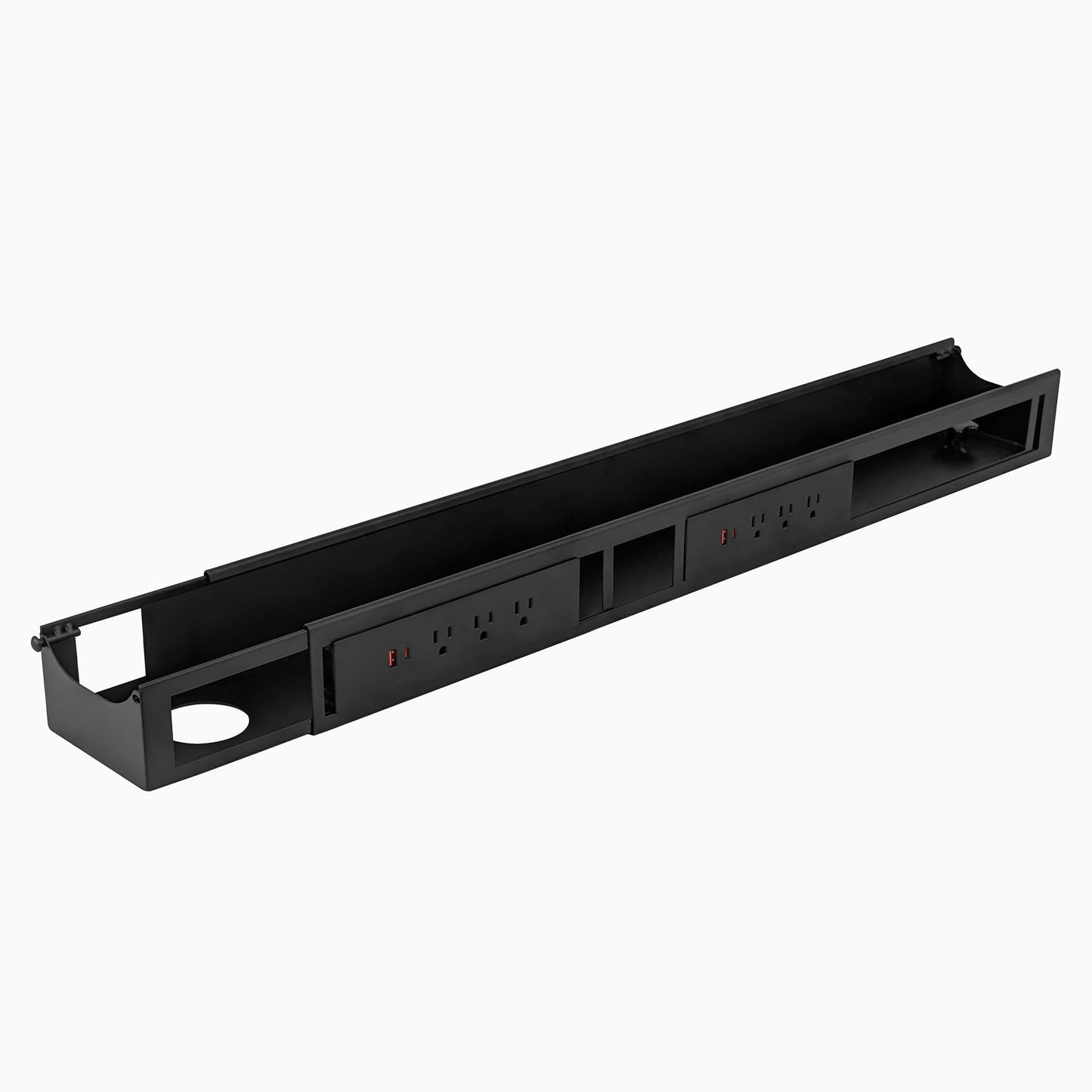Desky 6 Plugs Power Rail - Thermal Overload Protection Desk Power Strip with USB Ports, Mountable Under Desk Cable Organizer - Matte Black
