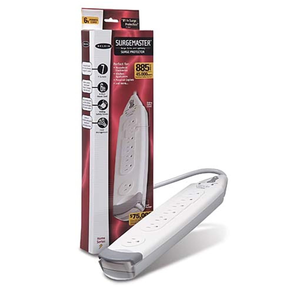 Belkin F9H700-06 7-Outlet SurgeMaster Home Series Power Strip Surge Protector with 6-Foot Power Cord, 785 Joules, White