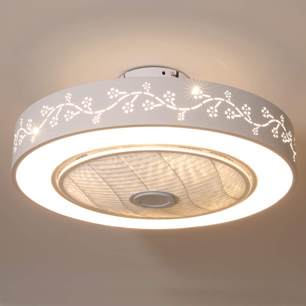 YIYIBYUS 110V Modern Ceiling Fan with Lamp Remote Control Round LED Ceiling Lamp Dimmable Three-Block Wind Speed Suitable for Living Room, Bedroom