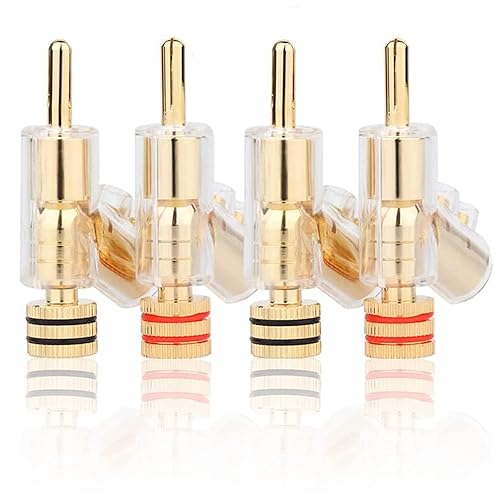 KUYIOHIFI HiFi Banana Plugs Speaker Connectors Screw Locking Banana connectors Gold Plated Speaker Plugs -2Pairs / 4 pcs
