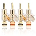KUYIOHIFI HiFi Banana Plugs Speaker Connectors Screw Locking Banana connectors Gold Plated Speaker Plugs -2Pairs / 4 pcs