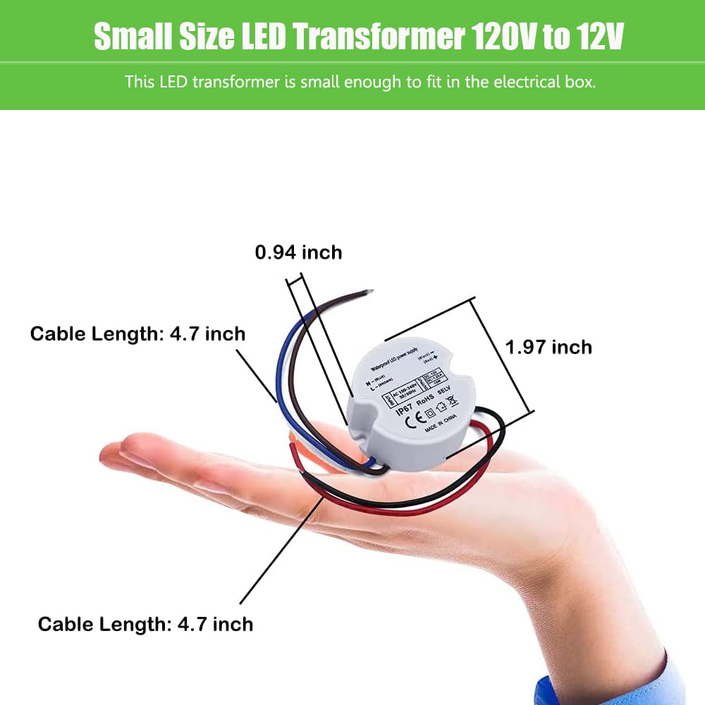 Makergroup 12V LED Power Supply Driver, IP67 Waterproof Constant Voltage Transformer, 120VAC to 12V DC Converter for LED Strip Lights Cabinet Lights