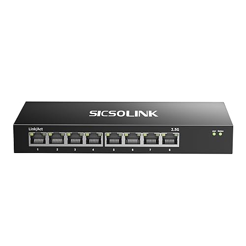 2.5Gb PoE+ Switch 10-Port Unmanaged with 8*2.5G Base-T PoE+ Ports, 2*10G SFP+ , IEEE802.3af/at , 80Gbps Switching Capacity, Metal, 2.5Gbe PoE Switch