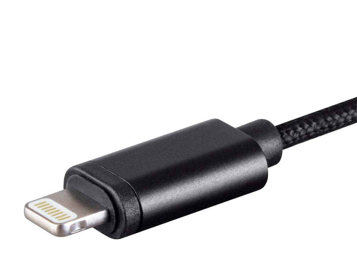 Monoprice MFi Certified Lightning to 3.5mm Jack Audio Adapter - Nylon Braided, Black