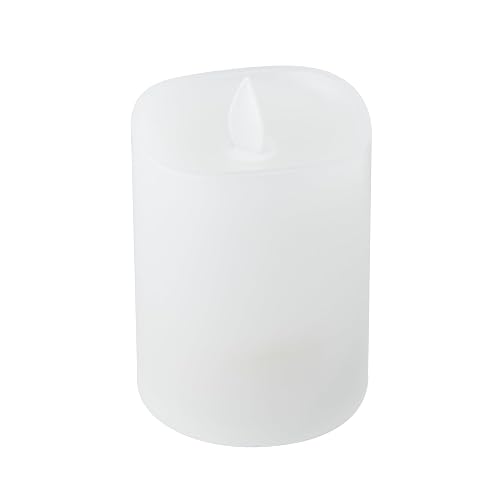 Mikasa LED Wax Pillar Candle 3 x 4 Inch White Flameless Candle with Dancing Flame Effect - Battery Operated with 5-Hour Timer for Home Decor and Table