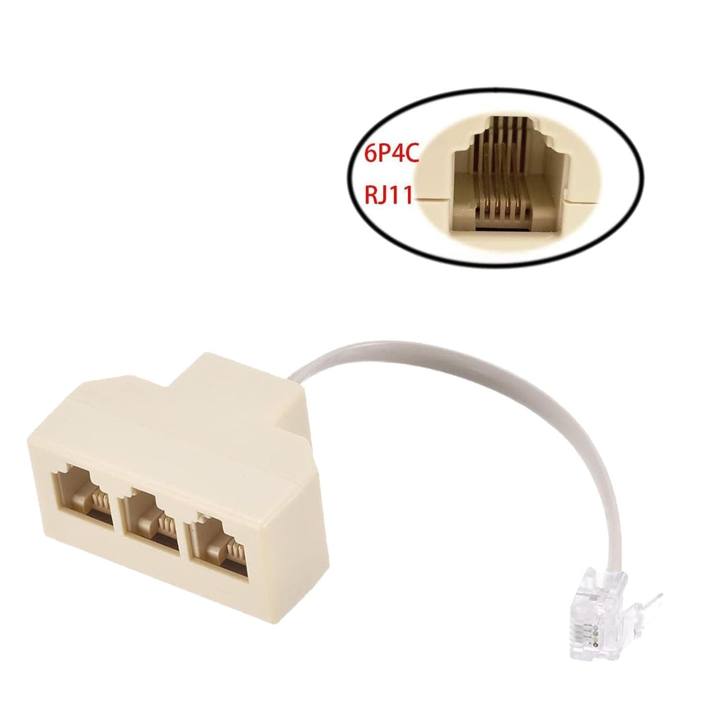 Sopepoyie 2Pcs 6P4C Male Phone Jack Splitter to 3 Female Way Socket Beige Adapter Telephone Line Splitter with Telephone Extension Cord