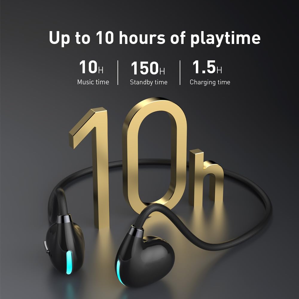Open Ear Air Conduction Wireless Bluetooth Headphones Lightweight Pain-Free Design with Active Noise Cancellation IPX4 Waterproof Clear Calls…