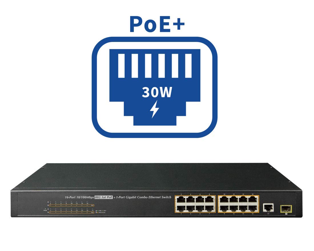 Lorex 16 Port PoE+ Switch for IP Security Camera Systems, Power Over Ethernet Switch for High Speed Transmission, Adds 16 Channels to Existing NVR