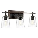Maxxima 3-Light LED Vanity Light Fixture, Farmhouse Bathroom Vanity Wall Light, 2400 Lumens, 2700K Warm White Modern Clear Glass Wall Light, A19 Bulbs