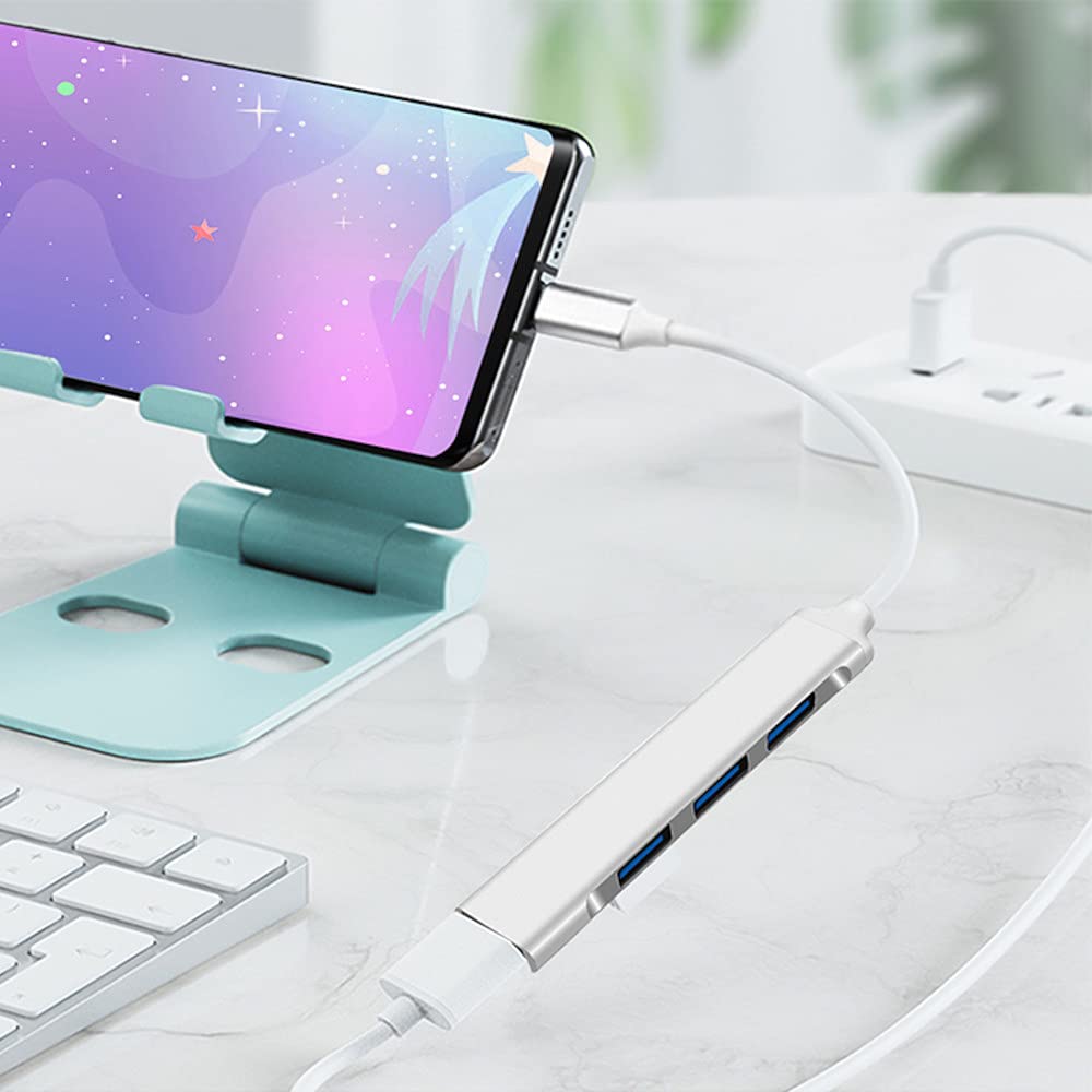 JacobsParts USB-C Type C to USB 3.0 4 Port Hub Splitter for MacBook Pro/Air, iPad, PC, Chromebook, Phone (Silver)