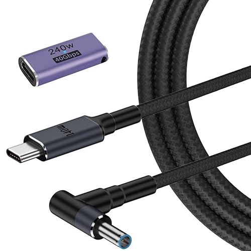 RAINSUNG USB C to 4.5mm Smart Blue Tip Laptop Charging Cable Adapter for HP 19.5v 2.31a 45w 3.34a 65w 4.62a 90w 6.9a 135w max Nylon Braided 1.8m