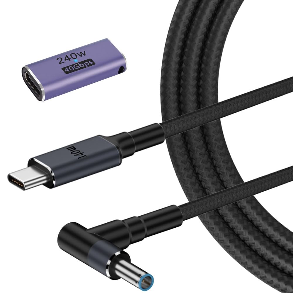 RAINSUNG USB C to 4.5mm Smart Blue Tip Laptop Charging Cable Adapter for HP 19.5v 2.31a 45w 3.34a 65w 4.62a 90w 6.9a 135w max Nylon Braided 1.8m