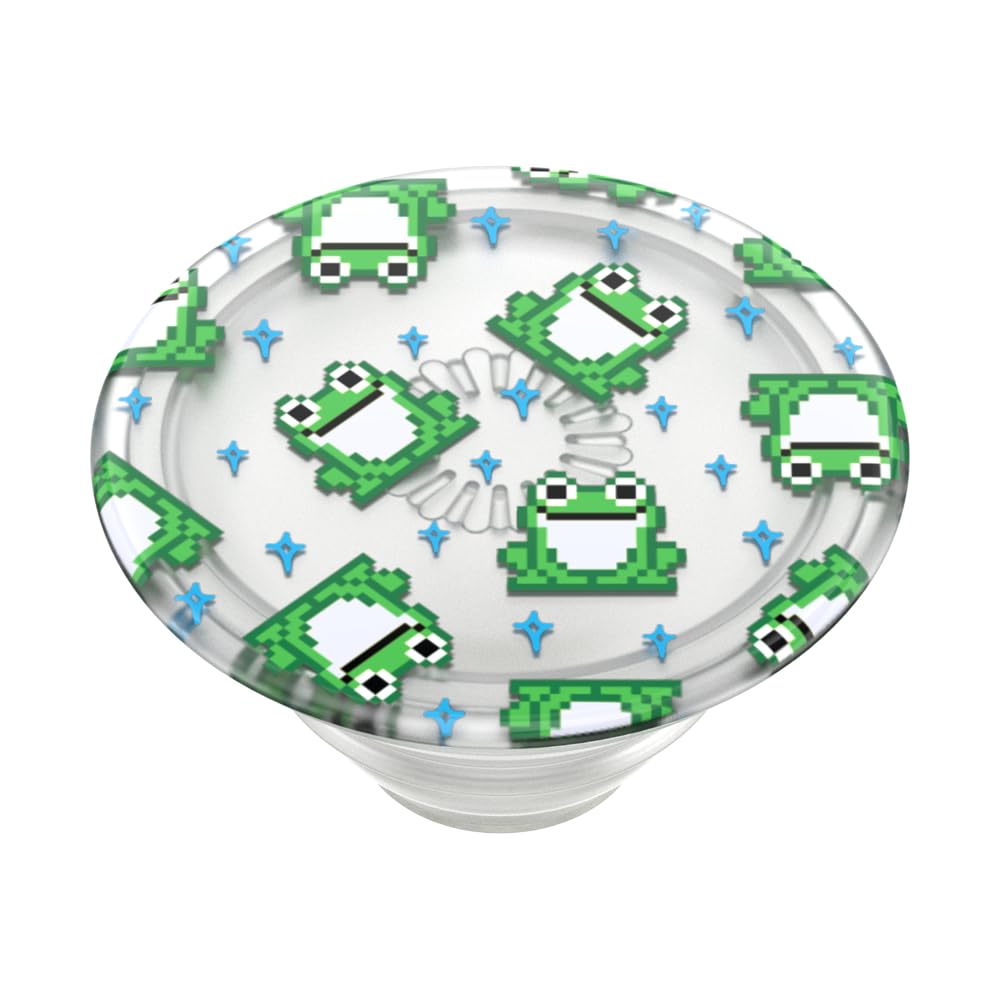 PopSockets Adhesive Phone Grip, Holder, Phone Stand, Plant-based - Translucent 8 Bit Frogs