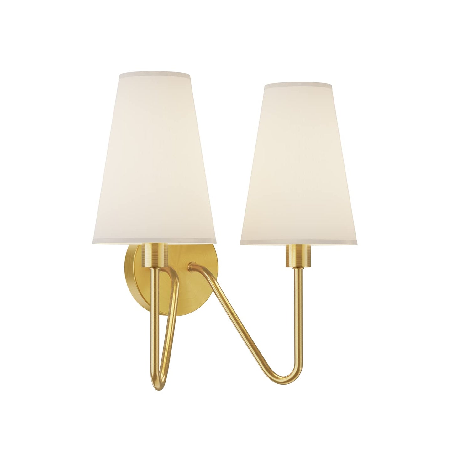 Electro bp;Double Head Classic 2 Lights Wall Sconces Lighting Fixture Polished Gold with Cream White Linen Fabric Lamp Shades E12 80W Hardwired;