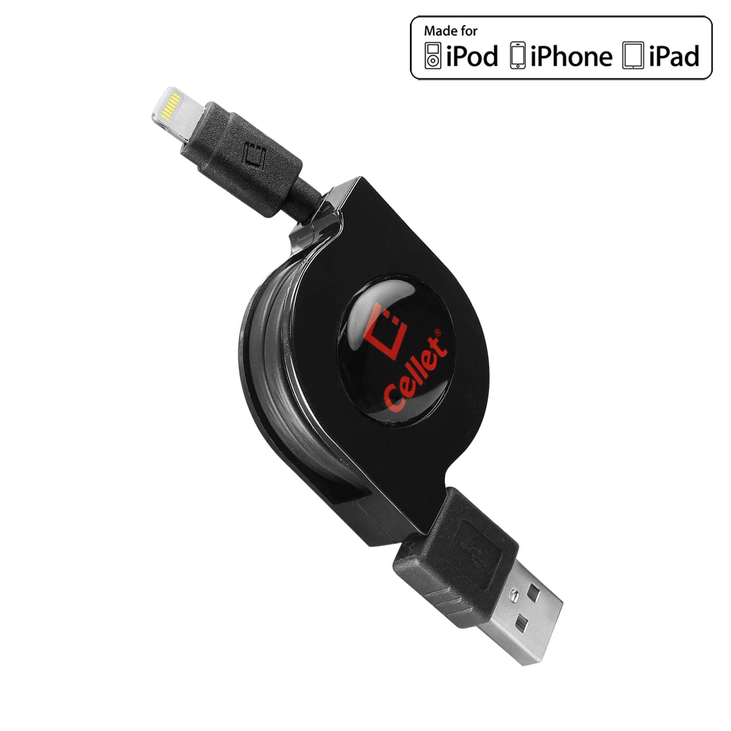 Cellet Retractable iPhone Charger Cable, Lightning Charging Cord, Compatible for Apple iPhone 14 Pro Max Plus13 12 11 iPad Pro Air, iPad mini, Air…
