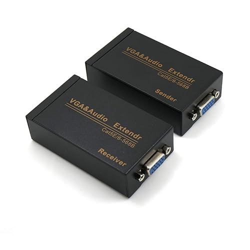 VKBAND VGA Extender Over Cat6 up to 328ft / 100M VGA Extension Adapter Over RJ45 Ethernet Cable (1 Transmitter + 1 Receiver)