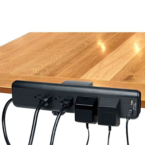 Uninex PS109 Clamp Mount 6-Outlet Workshop Power Strip with 2 USB Charging Ports, Screw-On, 6-Foot
