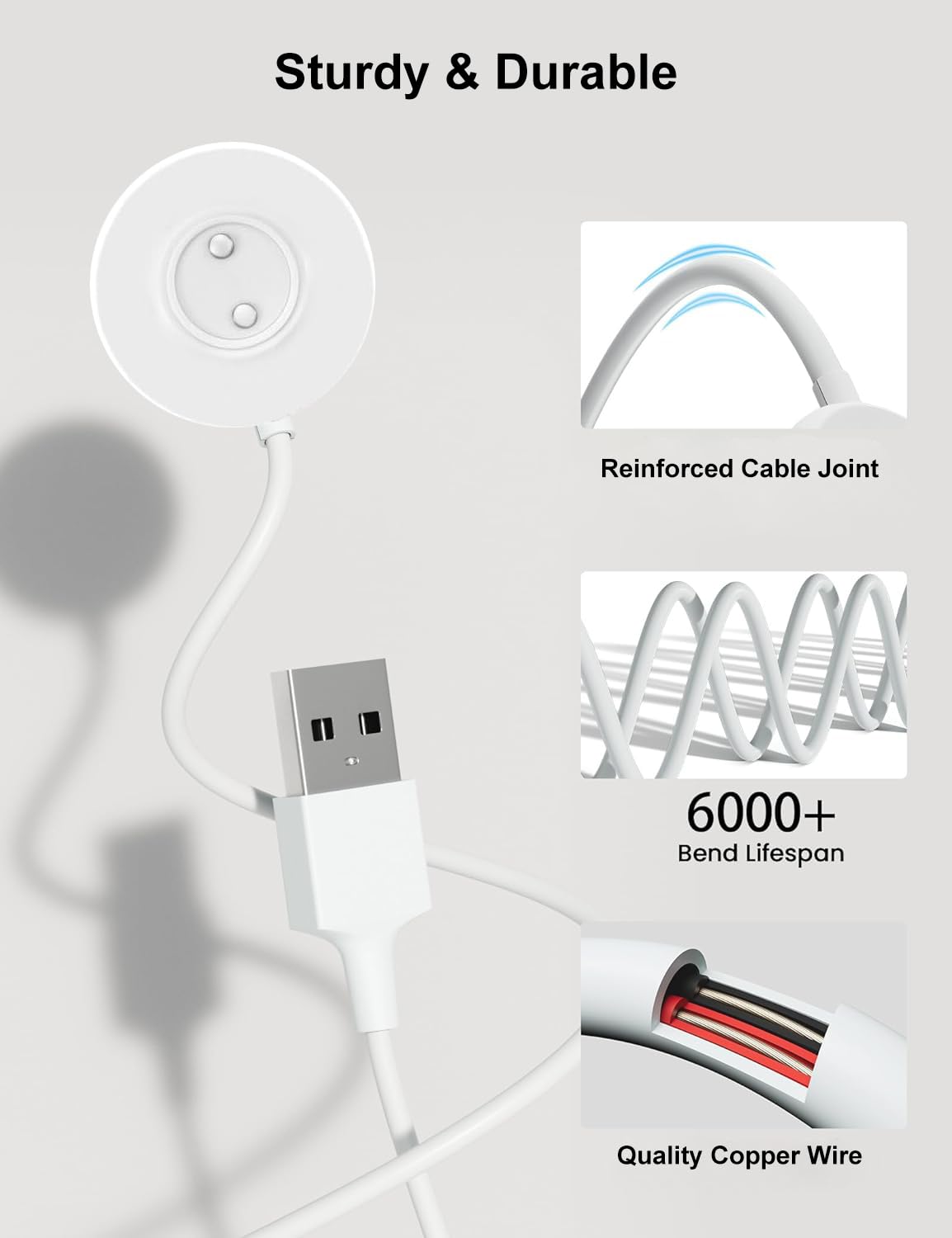 Rose Charger - Magnetic Charger Replacement - Fast Charging USB Cable Standing Dock Station for Rose Only (White, 2PACK)