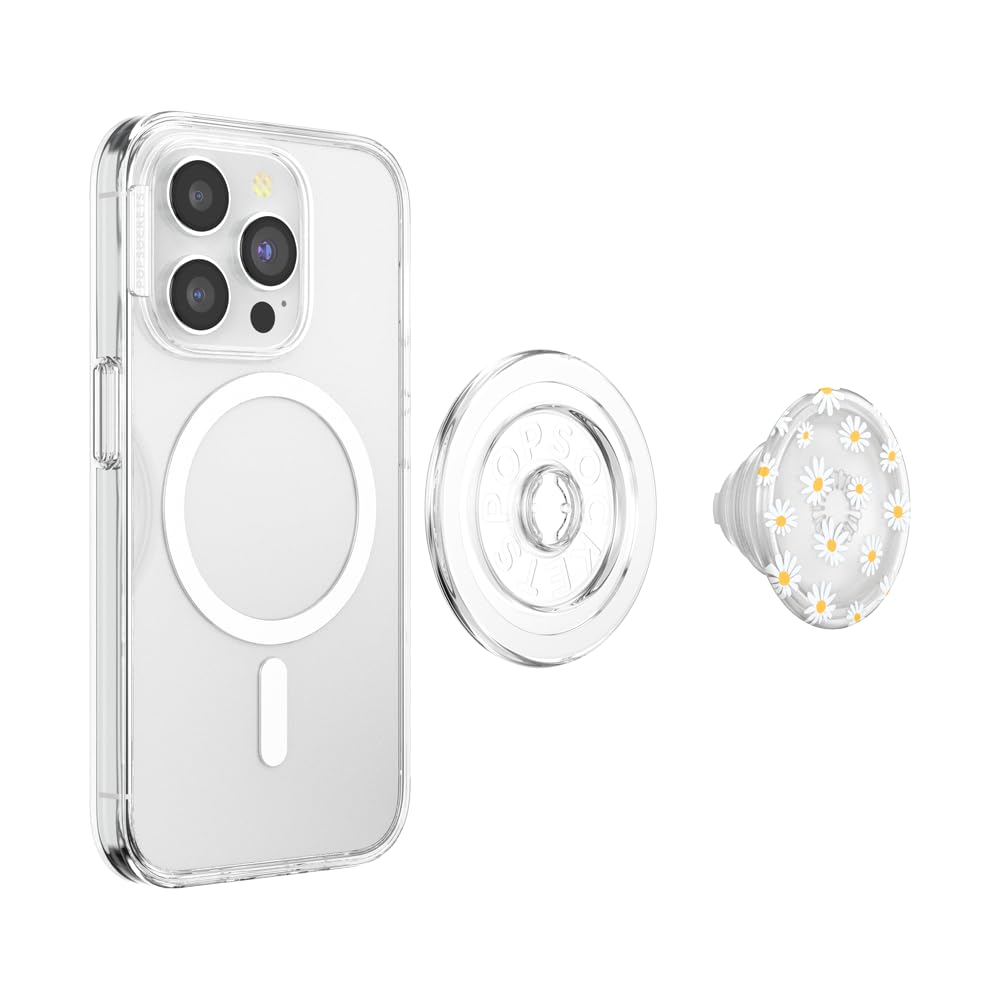 PopSockets Phone Grip for MagSafe, Magnetic Holder, Phone Stand, Daisy - Translucent He Loves Me Not