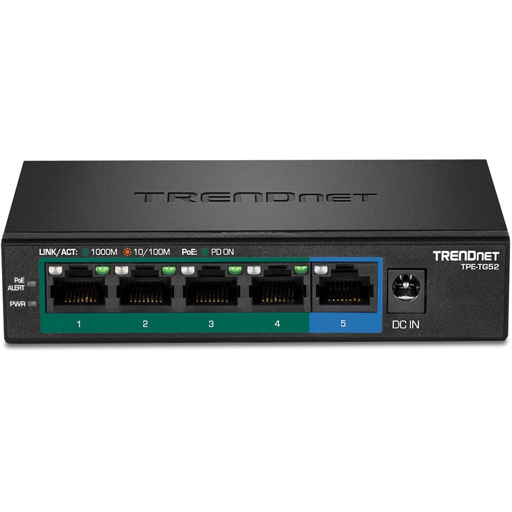 TRENDnet 5-Port Gigabit PoE+ Switch, 32W PoE Power Budget, 10Gbps Switching Capacity, IEEE 802.1p QoS, DSCP Pass-Through Support, Fanless, Wall