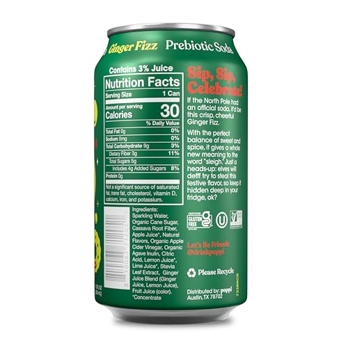 Poppi Sparkling Prebiotic Soda Beverage with Apple Cider Vinegar, Seltzer Water and Fruit Juice, Holiday Ginger Fizz Flavor, 12 oz, Pack of 12, Packaging May Vary