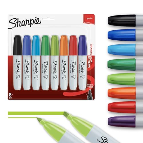 Sharpie Permanent Chisel Tip Marker Set, Poster Markers for Wood, Plastic, and More, 8 Count