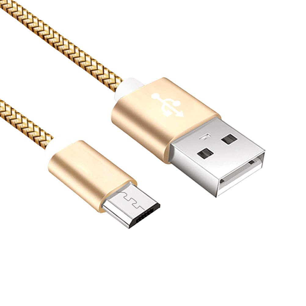 Hemobllo 3m Micro USB Nylon Braided USB Cable Charging Cable Cord Extra Long Tangle-Free Data Cable for Android (Gold)