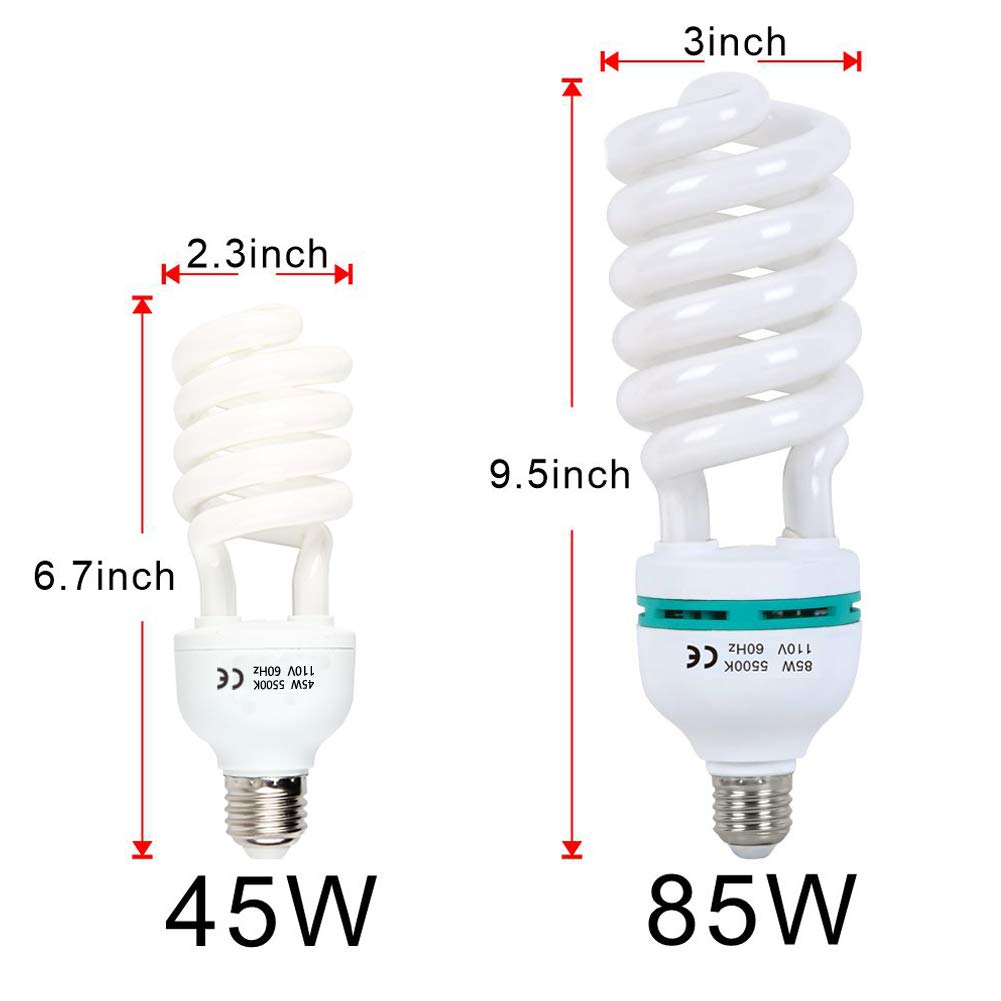 AQIRUI 2 x 85W Light Bulb 5500K CFL Daylight Spiral Softbox Bulb in E27 Socket for Photography Photo Video Studio Lighting