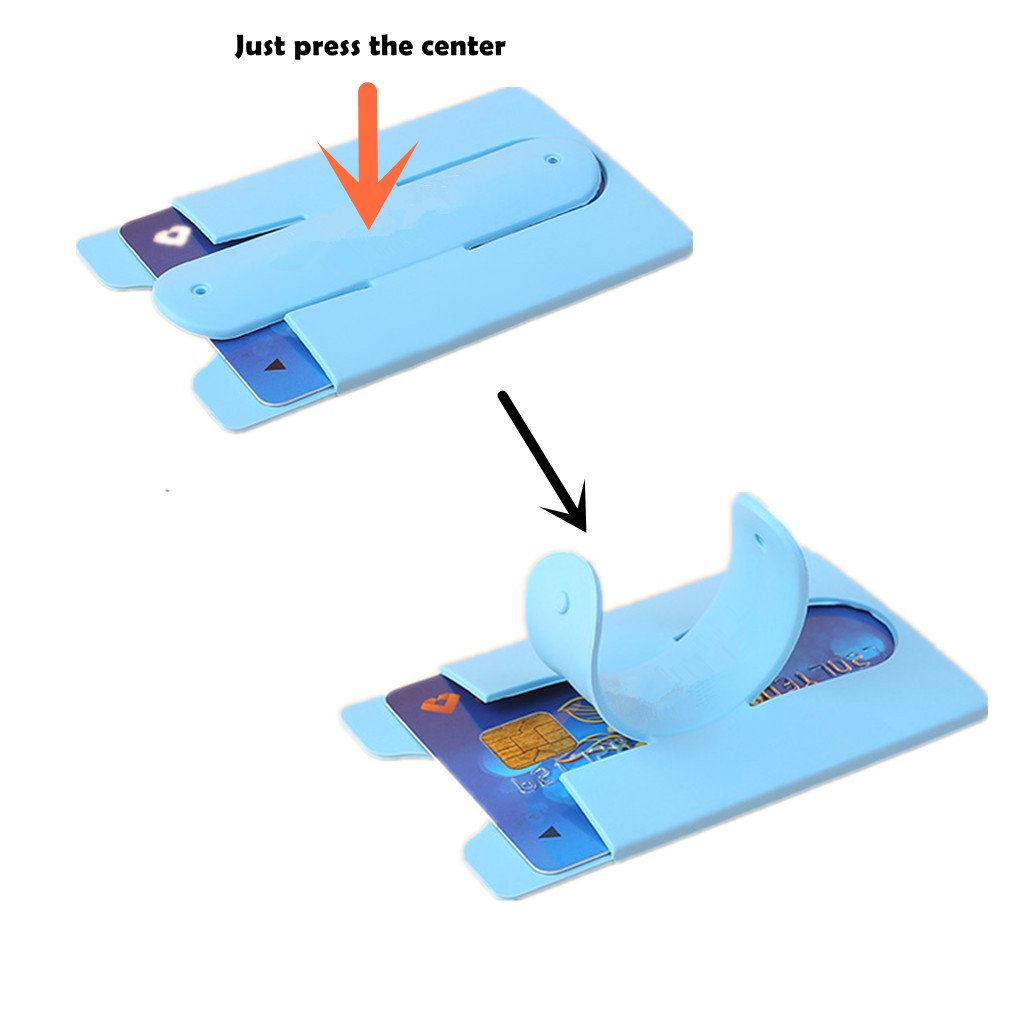 Kinteshun Card Holder with Cell Phone Stand,Stick-on Silicon Rubber Smartphone Sleeve Support Wallet(6pcs)