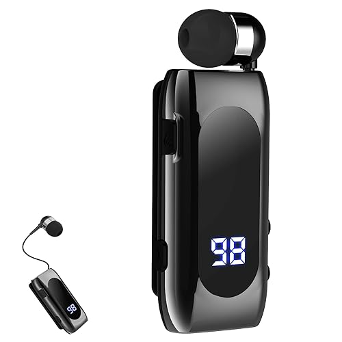 FashionLive Retractable Wireless Headset Headphone Stereo Earphone V5.0 Noise Cancelling Mic Clip on Earpiece Comfortable HandsFree Headset 20Hrs