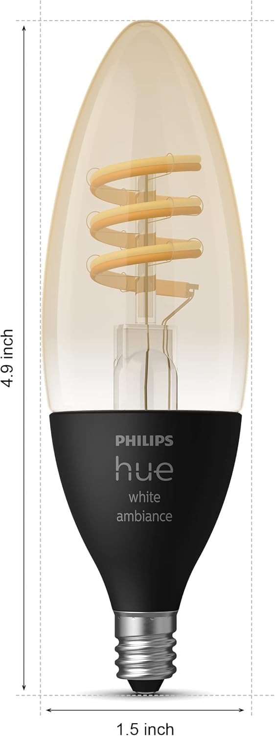 Philips Hue Smart 40W Candle-Shaped Filament LED Bulb - White Ambiance Warm-to-Cool White Light - 2 Pack - 350LM - E12 - Indoor - Control with Voice